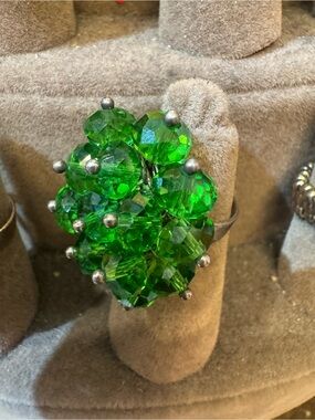 Green Crystal Cluster Cocktail Ring - Unbranded